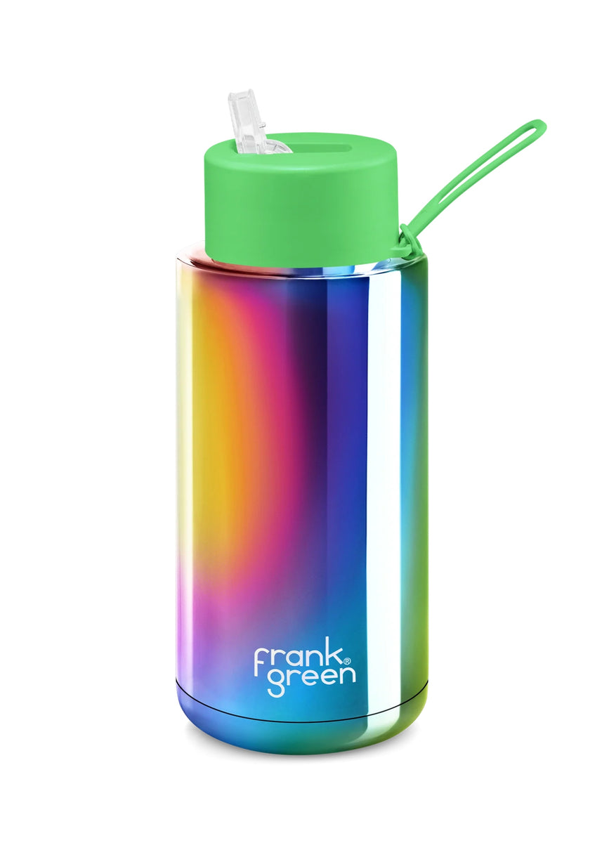 CERAMIC REUSABLE BOTTLE 1L - RAINBOW WITH NEON GREEN LID