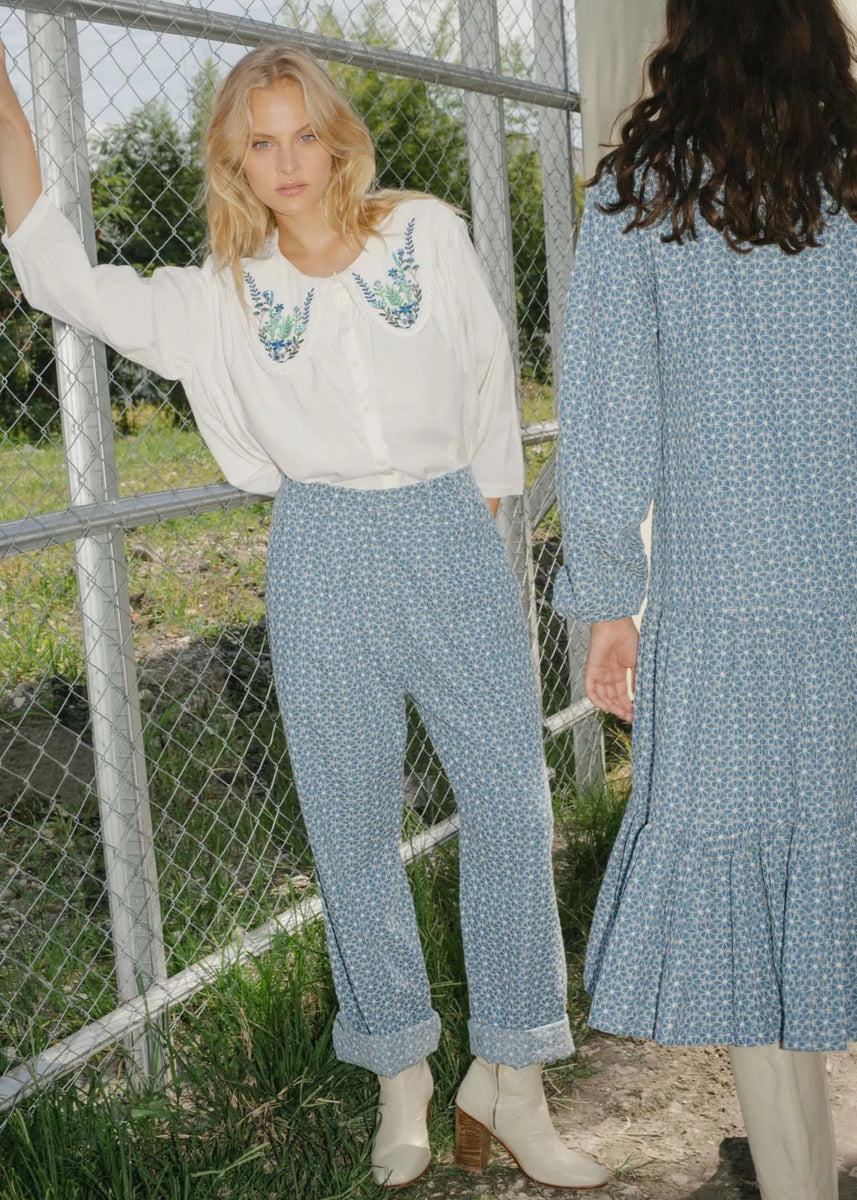 THE EMBROIDERED GRANDAD PANT - EMBROIDERED FLOWERS by State of Georgia